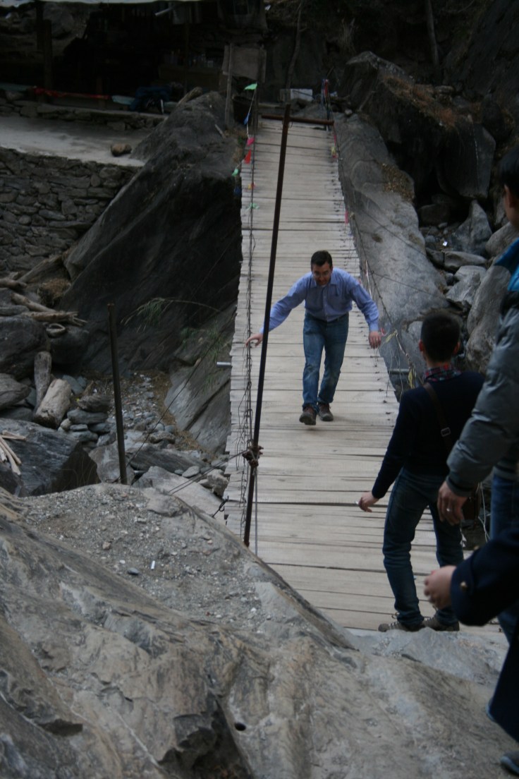 A crossing the bridge