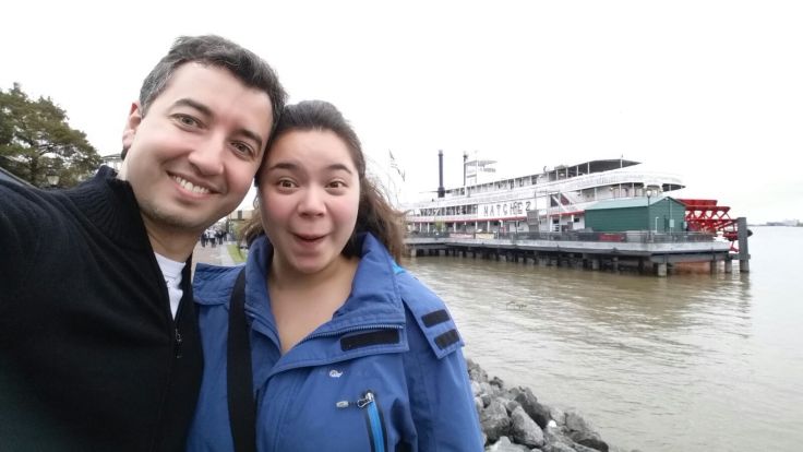 A and I at the Mississippi watching steamboats