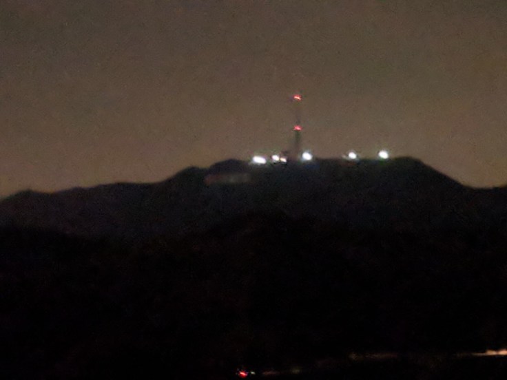 The illusion of the Hollywood sign at night...